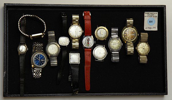 Collection of mostly automatic lady's and gentleman's: (Lot of 13) Lady's and gentleman's wristwatches mostly automatic comprised of two Bulova gold-plated automatic and self winding watches, one with a gold-filled and steel expandable bracelet; one Bulov