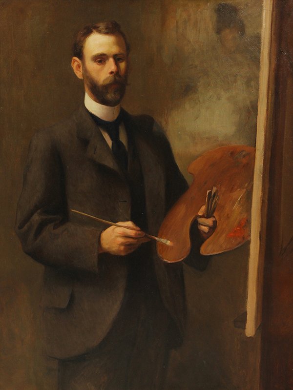 Painting, DeWitt McClellan Lockman, Self Portrait: DeWitt McClellan Lockman (American 1870-1957), Portrait of the Artist (Self Portrait), oil on canvas, canvas: 48"h x 36"w, ovrall (with frame): 54"h x 42"w