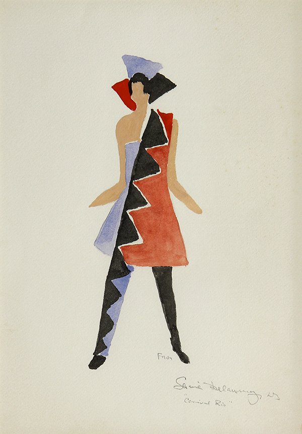 Watercolor by Sonia Delaunay: Sonia Delaunay (Ukrainian, 1885-1979), "Carnival Rio," watercolor on paper, pencil signed and titled lower right, sight:15.5''h x 11''w, overall: 23.5''h x 19''w