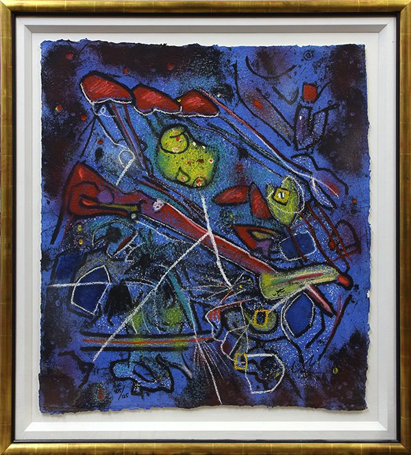 Print, Roberto Matta, Redness of Blue, 1996: Roberto Matta (Chilean, 1911-2002), "Redness of Blue," 1996, carborundum etching, signed, edition 105/125, sheet: 44"h x 40"w, overall (with frame): 52.75''h x 48''w. Provenance: Acquired by present o