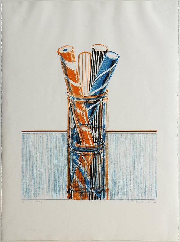 Wayne Thiebaud (American, b: Wayne Thiebaud (American, b. 1920), "Glossed Candy," 1980, color lithograph, signed and dated lower right, printers proof, sheet: 30"h x 27.25"w, overall (with frame): 32.5"h x 24.25"w