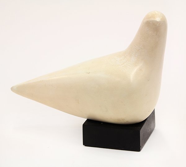 Sculpure by Cleo Hartwig: Cleo Hartwig (American, 1911-1988), Untitled (Bird), plaster sculpture, signed lower bottom, mounted on wood base, overall (with base): 7.5"h x 9"w x 4.25"d