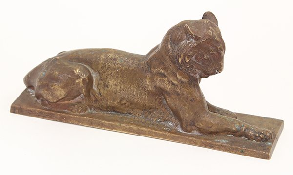 Sculpture by Alexander Phimister Proctor: Alexander Phimister Proctor (American, 1860-1950), "Princeton Tiger," 1912, bronze sculpture, signed and dated upon base, with foundry mark, "Gorham Co. Founders/ 0454 #8," titled center of the right 