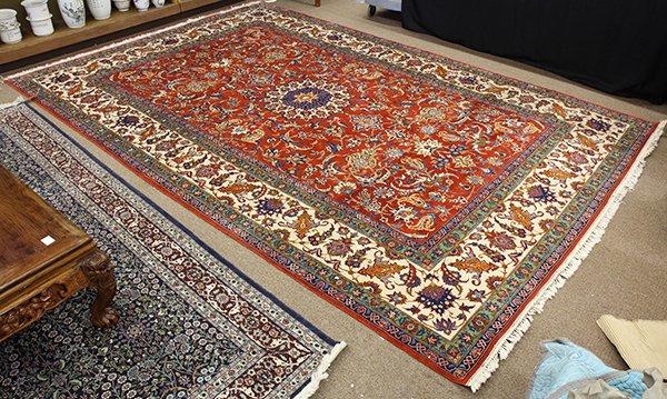 Persian Isfahan rug, 13'3" x 8'11": Persian Isfahan rug, 13'3" x 8'11". Provenance: From the estate of Edward Gerber