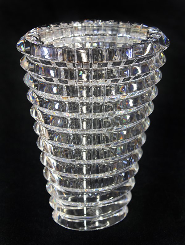 Baccarat "Eye" vase: Baccarat "Eye" vase, the tapering shoulder form having a fluted interior and a ribbed exterior, 5.5"h