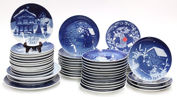 (lot of approx 52) Royal Copenhagen and B & G: (lot of approx 52) Royal Copenhagen and B & G commemorative porcelain plates, including Royal Copenhagen Christmas plates for1960-1973; 1975, 1979, and 1981, with doubles of some years, several years 