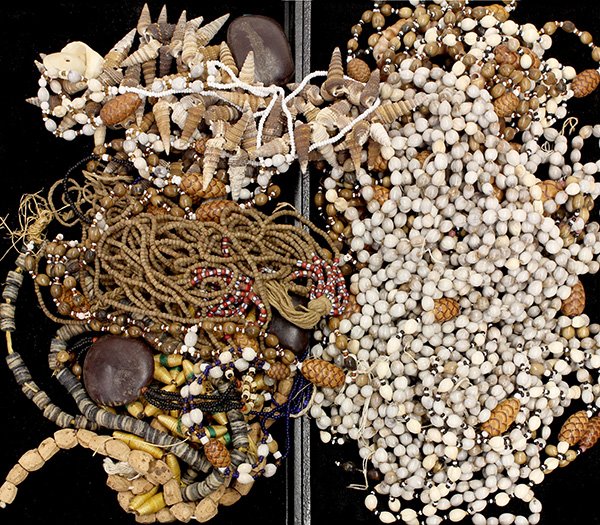 (lot of 27) African trade bead necklaces, some executed: (lot of 27) African trade bead necklaces, some executed in ceramic, others woven, some accented with shells, etc. Provenance: From the estate of Edward Gerber