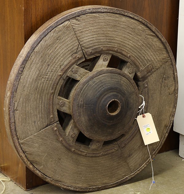 Southeast Asian wood and iron wheel: Southeast Asian wood and iron wheel, 32"diam