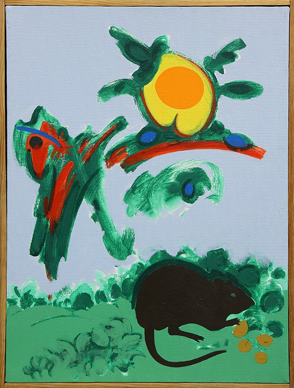 Painting by Jose Ramon Lerma: Jose Ramon Lerma (American, b. 1930), ''La Rata,'' 1980, oil on canvas, signed, titled and dated verso, overall: 25''h x 19.25''w. Provenance: from the artist's personal collection