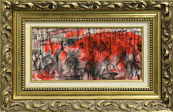Painting, Pascal Cucaro: Pascal Cucaro (American, 1915-2004), Untitled, mixed media on canvas, signed upper left, overall (with frame): 16.25''h x 23.5''w