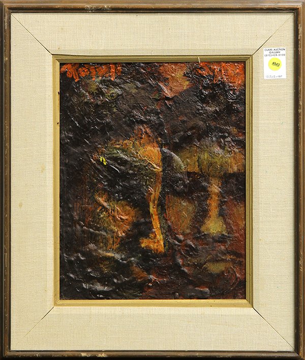 Painting, ''The Face of Two Warriors'': American School (20th century), ''The Face of Two Warriors,'' mixed media on board [double-sided], signed indistinctly upper left, title label affixed verso, overall (with frame): 20.75''h x 17.5''w