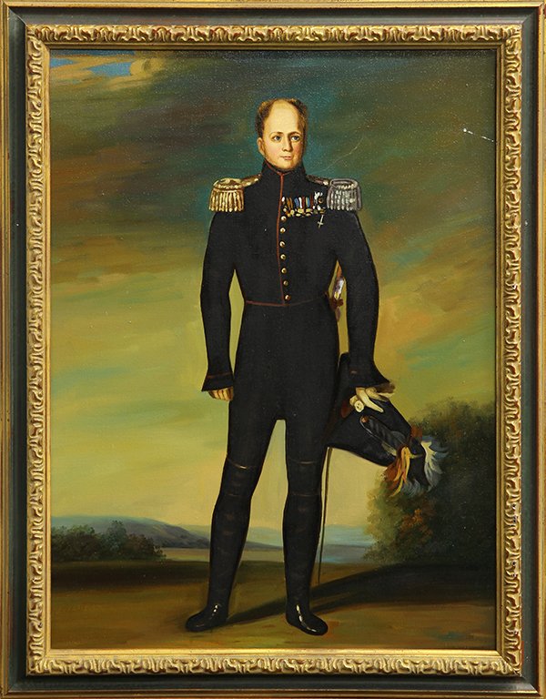 Painting, 20th c. Continental School: After George Dawe, R.A. (British, 1781-1829), Portrait of Tsar Alexander I in the Uniform of the Preobrazhensky Guards, Emperor of Russica, oil on canvas, bears no signature, overall (with frame): 27.