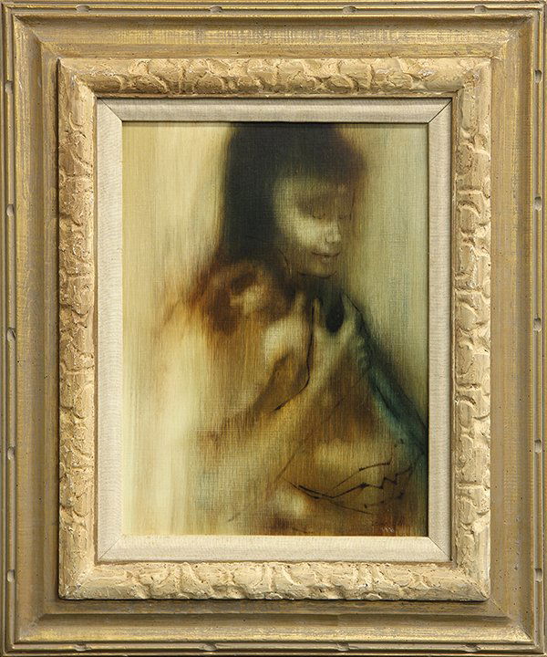 Painting, Zora Duvall: Zora Duvall (American, b. 1927), ''Mother and Child,'' oil on board, signed and dated verso, overall (with frames): 24.75''h x 20.75''w