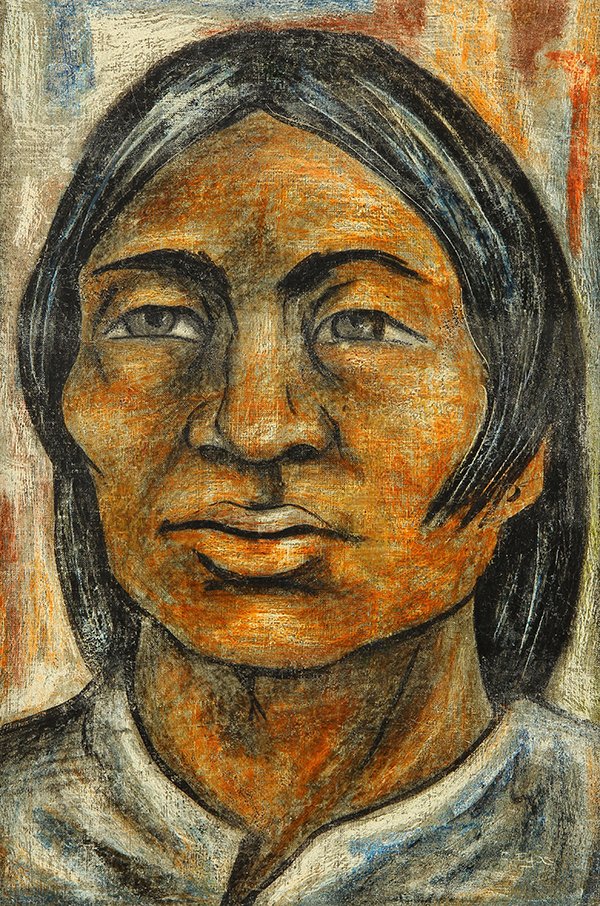 Painting, Camilo Egas: Camilo Egas (American/Ecuadoran, 1899-1962), "Retrato De Un Peasent, Quito," oil on board, signed lower right, titled verso, board: 23"h x 14.5"w, overall (with frame): 24.5"h x 17"w