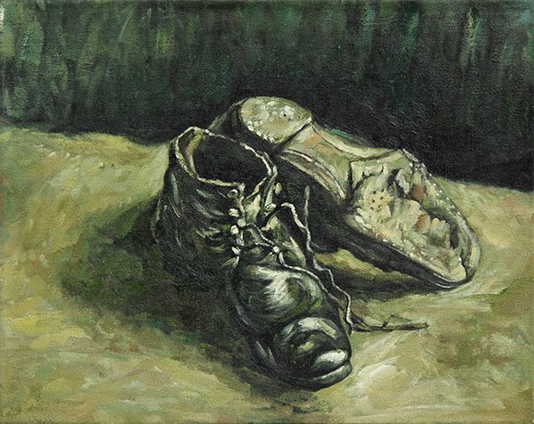 Paintings, Assorted Still Lifes: (lot of 4) After Vincent van Gogh (Dutch, 1853-1890), Brown Shoes; After Samuel John Peploe (Scottish, 1871-1935), Silver Pitcher and Books; Continental School (20th century), Still lifes; each oil on
