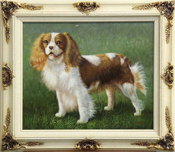 Painting, Portrait of a King Charles Spaniel: Portrait of a King Charles Spaniel, oil on canvas, signed "E. H. Ford" lower right, 20th century, overall (with frame): 28"h x 31.5"w