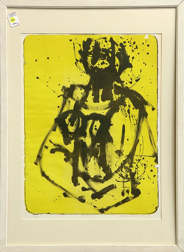 Print by Jose Ramon Lerma: Jose Ramon Lerma (American, b. 1930), "Mujer," 1956, lithograph, pencil signed lower right, titled center margin, edition 1/1, overall (with frame): 33.75"h x 24.5"w. Provenance: from the artist's per