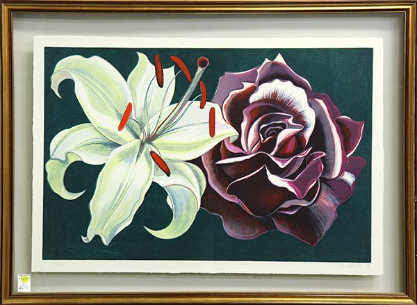 Prints, Lowell Nesbitt, Florals: (lot of 2) Lowell Nesbitt (American, 1933-1993), Still Lifes of Flowers, 1974, serigraphs, each pencil signed lower right, each edition 87/100, overall (with frame/largest): 31.5"h x 42.5"w