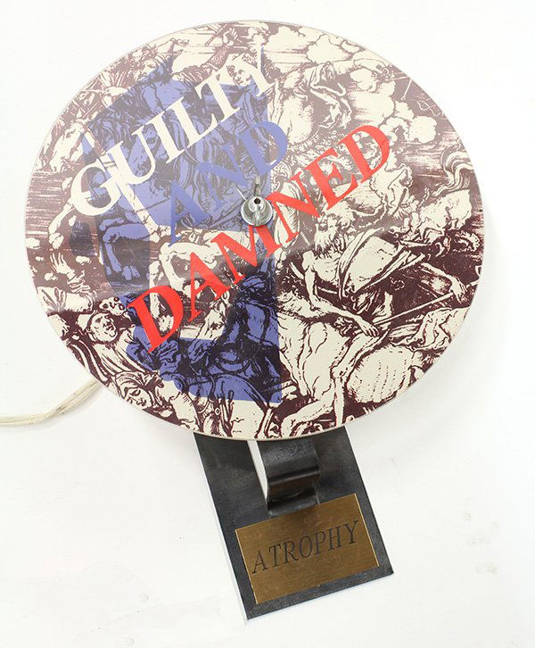 Kinetic Sculpture, Gregory Green: Gregory Green (American, b. 1959), Atrophy, 1985, mixed media kinetic sculpture with electric motor, Dart (Chicago, IL) gallery title label affixed verso, overall: 12''h x 9''w x 2.5''d. Provenance: T