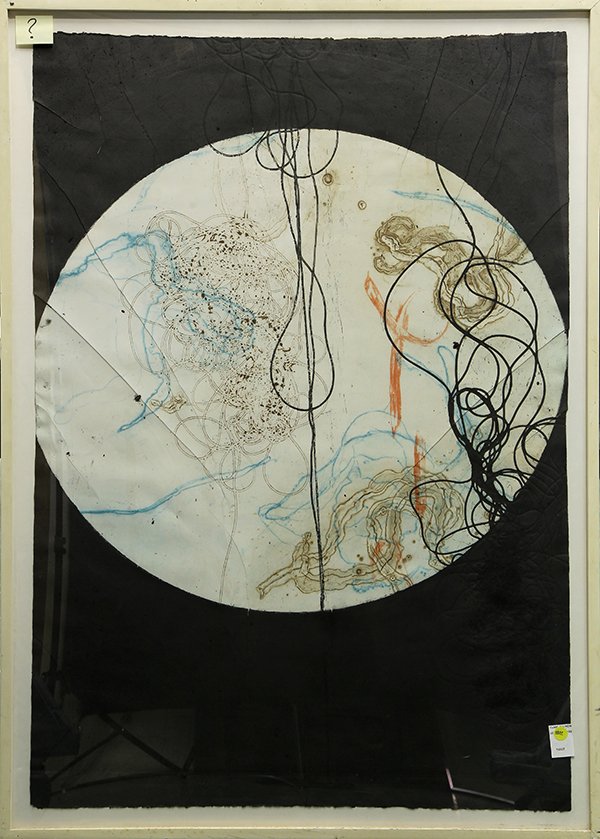 Print, Under the Microscope: American School (20th century), Under the Microscope, etching on handmade paper with aquatint and carborundum, overall (with frame): 46"h x 33"w. Provenance: The David C. and Sarajean Ruttenberg Colle