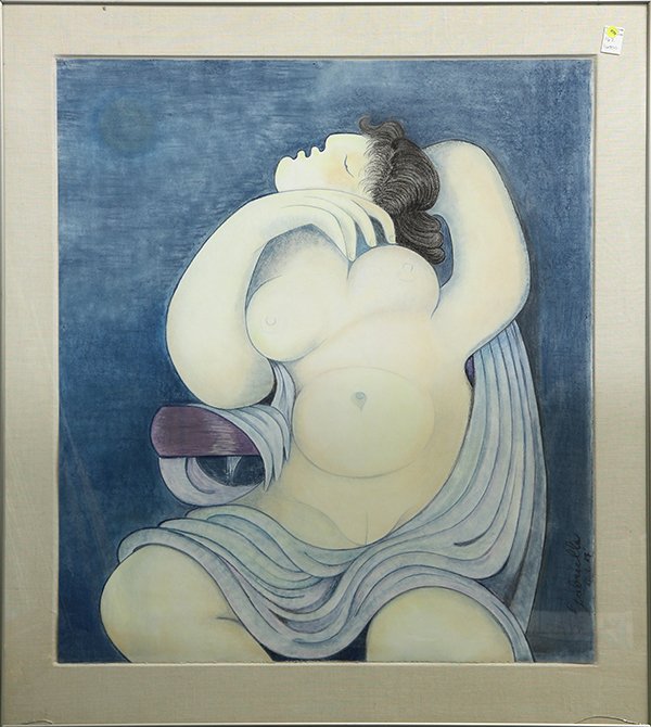 Drawing, Manner of Pablo Picasso: Manner of Pablo Picasso (Spanish, 1881-1973), Cubist Nude Draped and Seated, 1987, pastel on paper, signed and dated "Gabriella April '87" lower right, overall (wiith frame): 49"h x 43.25"w