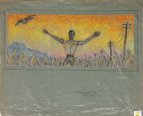 Drawing, Emlen Etting: Emlen Etting (American, 1905-1993), "Mural Study for Franklin Bank," c. 1950, pastel, pencil signed lower right, titled lower center, image: 8.5"h x 22"w, overall/sheet: 18.5"h x 24.5"w