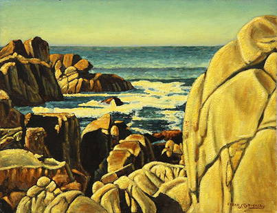 Painting, Frank J. Gavencky: Frank J. Gavencky (American, 1888-1966), Carmel Coast, oil on masonite, signed lower right, board (unframed): 18"h x 24"w