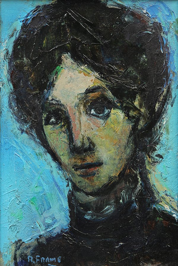 Painting, Robert Aaron Frame: Robert Aaron Frame (American, 1924-1999), Portrait of a Woman, oil on canvas, signed ''R. Frame'' lower left, sight: 15.75''h x 10.75''w, overall (with frame): 25.25''h x 20''w