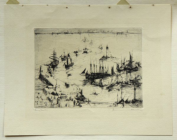 Print, Armin Carl Hansen, Snug Harbor: Armin Carl Hansen (American, 1886-1957), "Snug Harbor," 1928, etching, pencil signed lower right, titled lower left, titled and dated within plate lower left, image: 4"h x 8"w, sheet: 9.75"h x 12.25"w