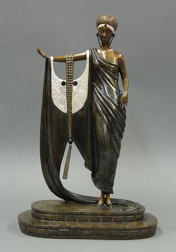 Sculpture by Erte: Romain (Erte) de Tirtoff (French/Russian, 1892-1990), "Sophisticated Lady," 1980, bronze sculpture, incised signature and date at upper base, edition 153/250, foundry stamped, overall: 15.5"h x 10.25"