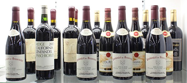 (lot of 17) Red wine group: (lot of 17) Red wine group, including bottles of Coudoulet de Beaucastet Cotes de Rhone; Shafer One Point Five 2005 Napa Valley Stag's Leap District; Ridge California Zinfandel Paso Robles 2005; and T