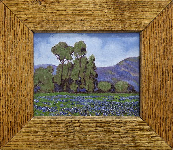 Painting, Jesse Rasberry: Jesse Don Rasberry (American, b. 1940), Field of Lupine, oil on canvas board, signed verso, overall (with frame): 13.5"h x 15.5"w