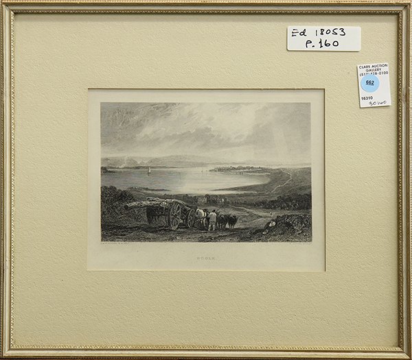 Prints, After Joseph Mallord William Turner: (lot of 4) Engravings after paintings by Joseph Mallord William Turner (British, 1775-1851) including "Poole" engraved by G. Cooke, "Boscastle," engraved by E. Goodall, "Tintagel," engraved by George 