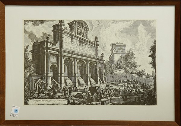 Print After Giovanni Battista Piranesi: After Giovanni Battista Piranesi (Italian, 1720-1778), "Veduta del Castello dell'Acqua Paola sul Monte Aureo," engraving created in the 20th century, overall: 22"h x 31"w