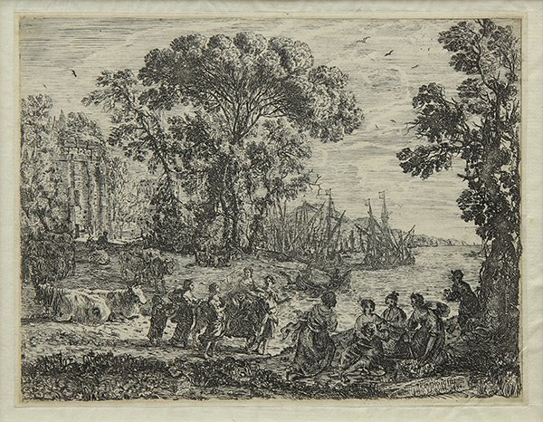 Print, Claude Lorrain, L'Elèvement d'Europe: Claude Lorrain (French, 1600-1682), L'Elèvement d'Europe, 1634, etching with drypoint, plate signed and dated lower right, image: 7.75"h x 10"w, overall (with frame): 16"h x 18"w. Reference: Mannocci