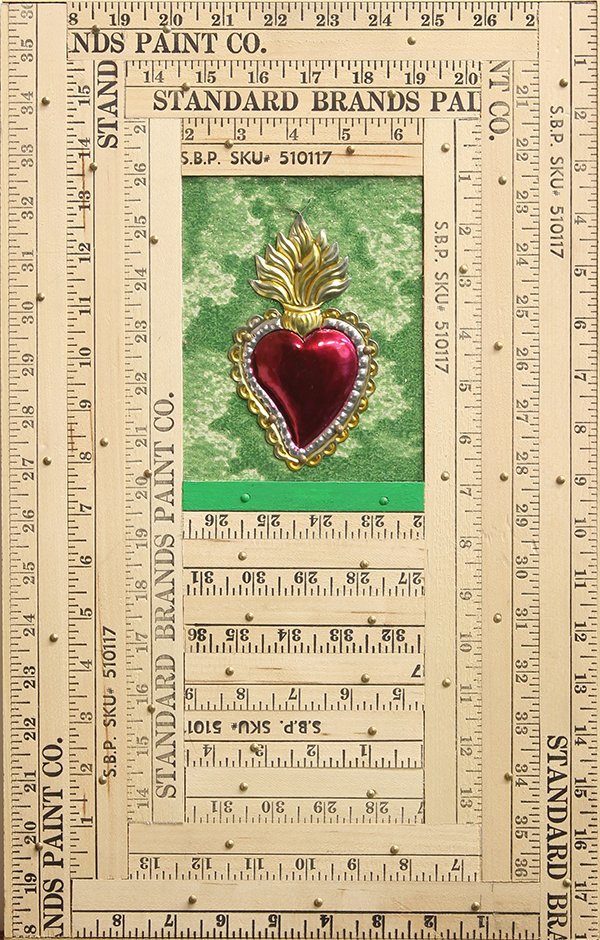 Assemblages by Jose Ramon Lerma: (lot of 2) Jose Ramon Lerma (American, b. 1930), ''Sagdado Corazon,'' 1992, and "Lagarto," 1992, mixed-media assemblages made mostly out of yard-sticks, each signed, titled and dated verso, overall (e