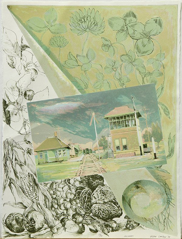 Lithograph, Ellen Lanyon, Illinois: Ellen Lanyon (American, b. 1926), "Illinois," 1984, color lithograph, signed and dated in pencil lower right, titled in pencil lower center, edition 23/50, sheet (unframed): 30''h x 22.5''w. Provenanc