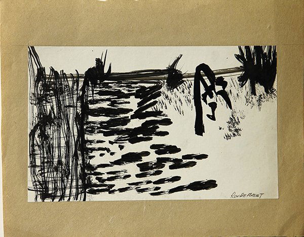 Work on paper, Roy de Forest: (lot of 2), ''Exhibition of Paintings,'' 1952, lithographic poster, including: Bart Perry, Roy de Forest, Relf Case and Richard Brodney at California School of Fine Arts Exhibition Gallery, signed in