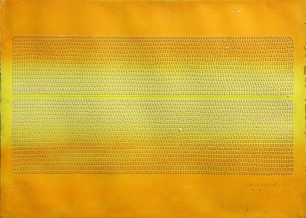 (lot of 2) Paul Maxwell (American, b: (lot of 2) Paul Maxwell (American, b. 1925), Untitled (Orange and Yellow) and Untitled (Brown), acrylic and mixed media on paper, one signed lower right, largest overall (unframed): 35"h x 46"w