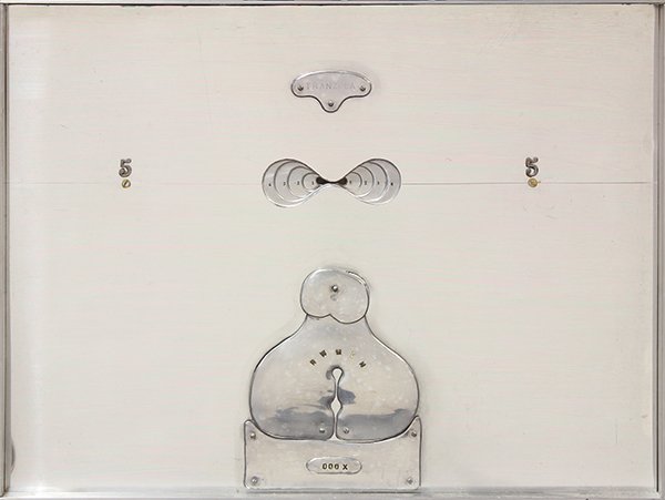 Metal wall relief by Barbara Pniewska: Barbara Pniewska (Polish, 1923-1988), Untitled, 1972, aluminum wall relief on board, signed and dated verso, Berenson Gallery (Bay Harbor Islands, FL) affixed verso, overall: 18.5''h x 24.5''w x 1.5''