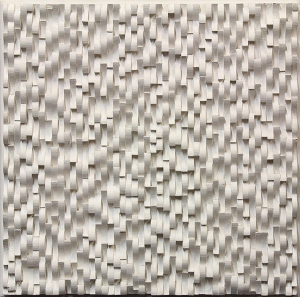 Wood wall relief by John Townsend: John Townsend (American, b.1929), "Free Fall: View 1," 1967, wood wall relief, signed, titled and dated verso, overall: 21.75''h x 21.75''w x 2.25''d