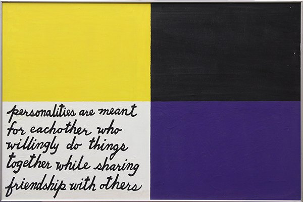 Paintings by Sidney Jonas Budnick: (lot of 2) Sidney Jonas Budnick (American, 1921-1994), "Personalities are meant for eachother who willingly do things together while sharing friendship with others" and "You must arrive in a state of