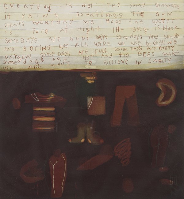 Print, Squeak Carnwath: Squeak Carnwath (American, b. 1947), Everyday is Not the Same, 1989, etching with aquatint, pencil signed and dated lower right, edition XV/XV, printed by Teaberry Press, Oakland, CA, image: 13"h x 12