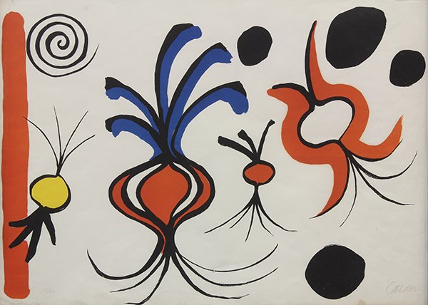Print, Alexander Calder: Alexander Calder (American, 1898-1976), Onions and Spheres, color lithograph, pencil signed lower right, edition 75/90, sight: 21"h x 29.5"w, overall: 27.5"h x 33.5"w