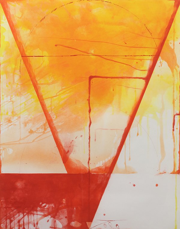 Print, Shoichi Ida: Shoichi Ida (Japanese, b. 1941), "Descended Triangle-Triangle," 1987, color etching, signed and dated lower right, edition 31/40, published by Crown Point Press (San Francisco, CA), image sight: 44.5"