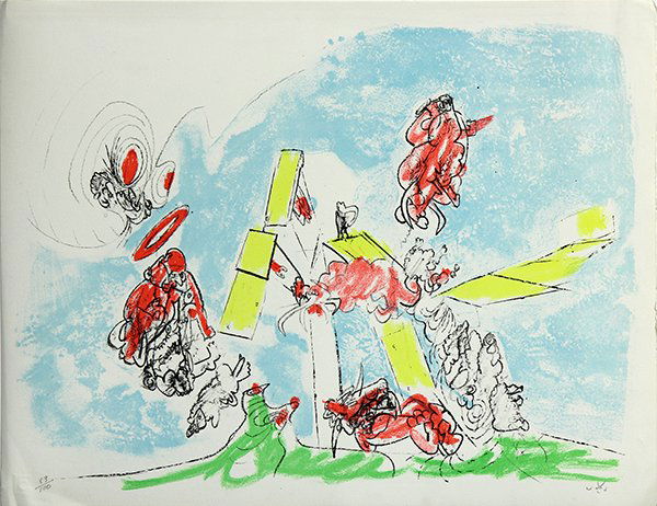 Prints, Roberto Matta: (lot of 2) Roberto Matta (Chilean, 1911-2002), Untitled #1 and Untilted #2, color lithographs, each signed in pencil lower right, editions 63/100 and 83/100, sheets (unframed): 19.5"h x 25.5"w. Proven