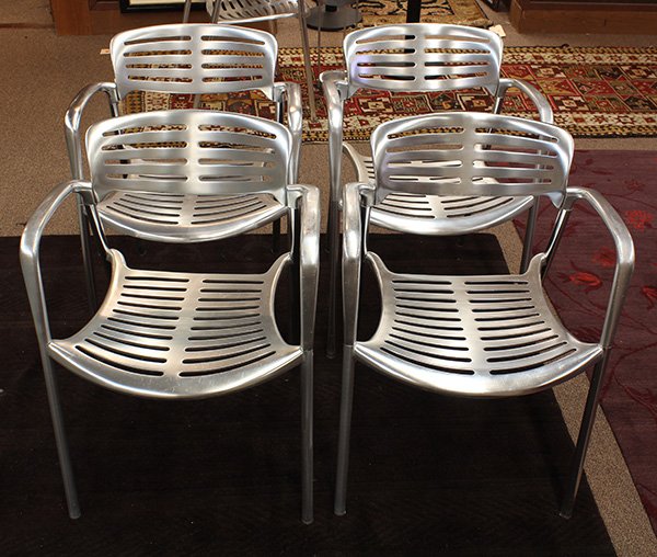 Jorge Pensi for Amat for Knoll "Toledo" chairs: (lot of 4) Jorge Pensi for Knoll "Toledo" chairs, executed in cast-aluminum, bearing "Made in Spain" label, (originally designed in 1986 for Amat and still manufactured by them in Spain, but now distr