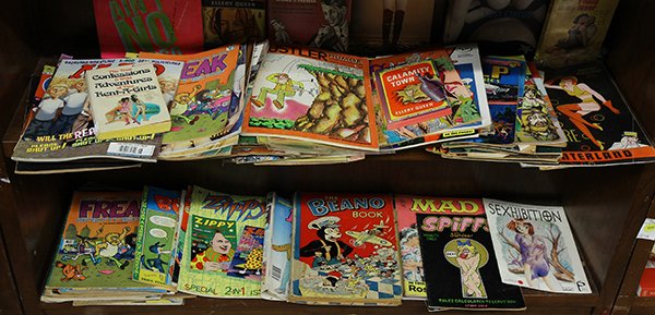 Collection of mature literature and comics: (lot of 80) Collection of mature literature and comics including Young Lust, Cherry Poptart, The Inner City Romance, Freak Brothers, Wet Satin, Despair, Patsy Walker, Hustler Humor, Gay Heartthrobs; o