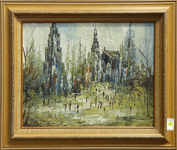 Painting, City Street Scene with Figures: Continental School (20th century), oil on canvas, City Street Scene with Figures, signed "M. Gander" lower right, overall (with frame): 22.25"h x 26.5"w