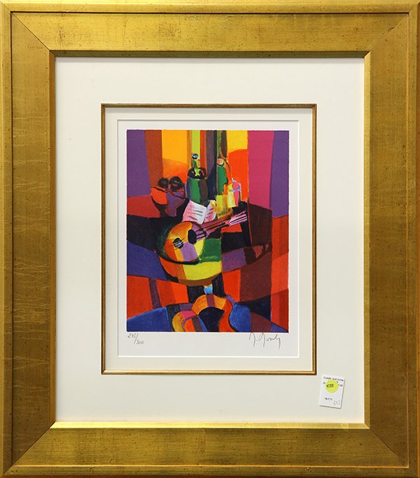Print, Marcel Mouly, Mandoline: Marcel Mouly (French, 1918-2008), "Mandoline," lithograph in colors, pencil signed lower right, edition 245/300, overall (framed): 28"h x 24.5"w